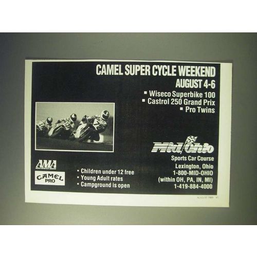 1989 Mid/Ohio Sports Car Course Camel Super Cycle Weekend Ad