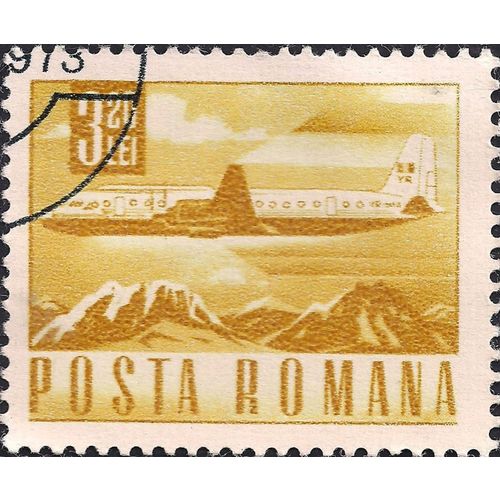 ROMANIA, AIR, Airliner over mountains, orange 1968, 3.20Lei