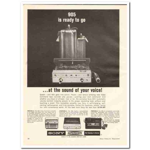 SUPERSCOPE INC 1963 Sony 905 Voice Command tape recorder vintage ad