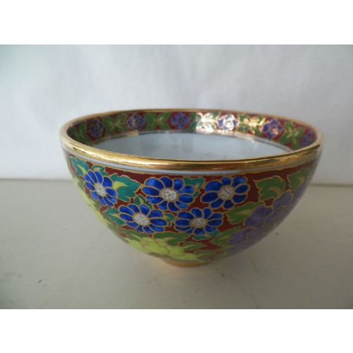 5 1/8''DIAMETER DECORATIVE FLORAL CLOISONNE STYLE CHINA BOWL