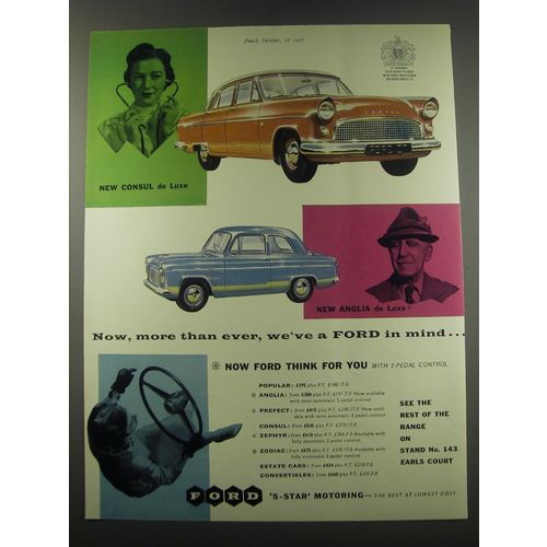 1957 Ford Consul de Luxe, Anglia deLuxe Cars Ad - Now, more than ever
