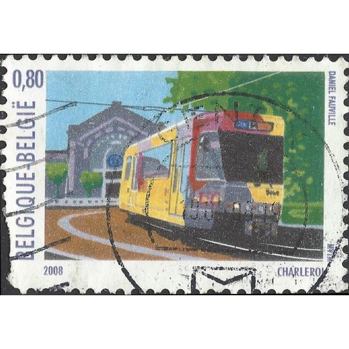 BELGIUM, RAIL, Tram in Charleroi, green & blue 2008, €0.80