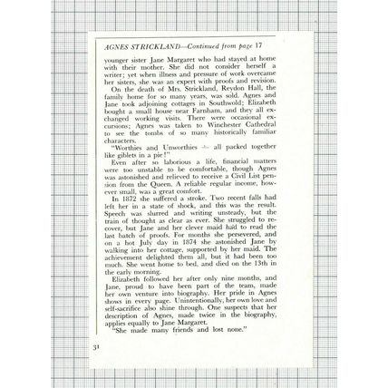(6152) Agnes & Elizabeth Strickland Writer Mary Delorme - 1974 Article