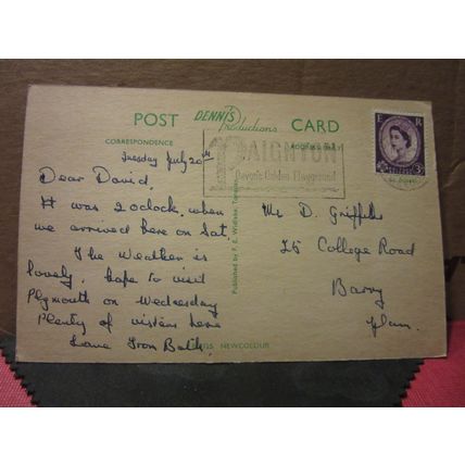 BABBACOMBE, TORQUAY, DEVON used vintage postcard by Dennis 1963? pm =