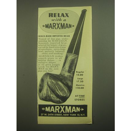 1945 Marxman Pipes Advertisement - Relax with a Marxman