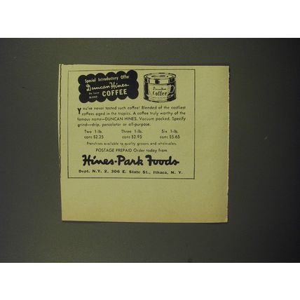 1949 Hines-Park Foods Duncan Hines Coffee Ad - Special Introductory Offer