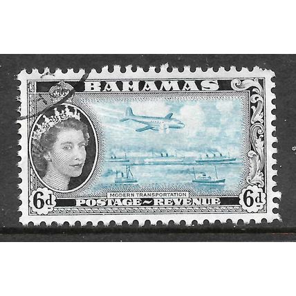 BAHAMAS 1954 6d LIGHT BLUE & BLACK TRANSPORTATION SG 208 FINE USED