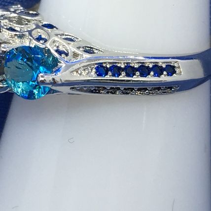 Ring 925 Sterling Silver Dark Blue Aqua Crystals #225 USA Seller