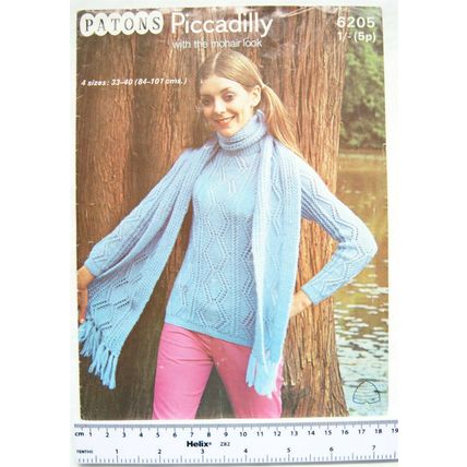 Vintage: Patons 6205 scarf & sweater team, Piccadilly mohair look