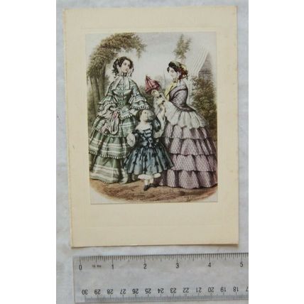 Vintage: coloured illustration - two ladies and a child in lovely dresses