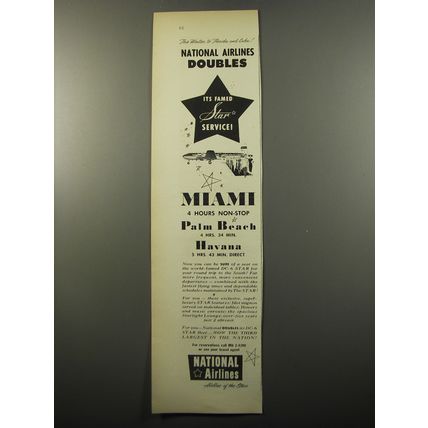 1950 National Airlines Ad - National Airlines doubles it's famed star service