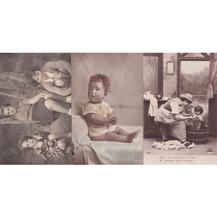 Baby Breakfast in Bath Swings 3x Antique French Children Postcard s