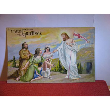 EASTER GREETINGS CARD. used vintage postcard not posted jesus risen again #