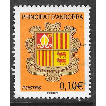 ANDORRA ANDORRE FRENCH POST OFFICES 10c SGF??? STATE ARMS HERALDRY ORANGE USED