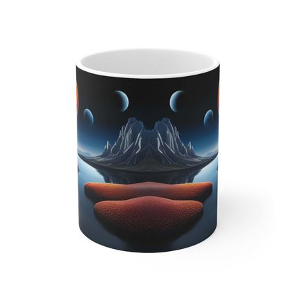 Lunar Moon Scene Toadstools and Lillies #6 Mug Ceramic Coffee Mug 11oz