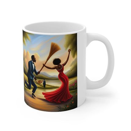 African American Culture Red Dress Bride and Groom Jumping the Broom
