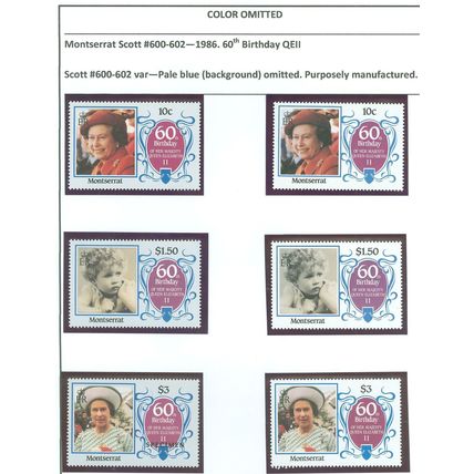 Montserrat, Scott #600-2, Purposely Manufactured, Pale Blue Background Omit (SK)