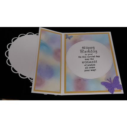 HANDCRAFTED GREETING CARD - Birthday butterflies flowers sun doillie