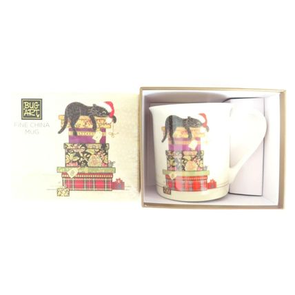 Black Christmas Cat Mug fine China 8.5 CM - Festive Gift Tableware Ceramic