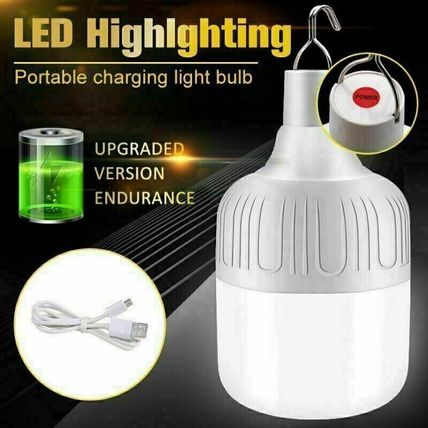 60W LED Outdoor Light Bulb with Hanging Rechargeable BBQ Camping Emergency Lamp