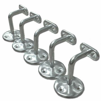 SET OF 5 SILVER BANNISTER BRACKETS Metal Rail Staircase Rod Wall Holder Support