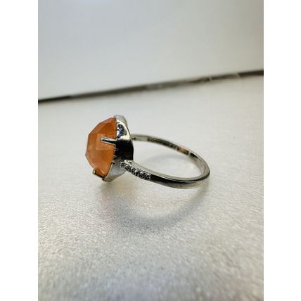 Ring Bomb Party Sz6 RBP Abstract Lt Orange Gem W/Rhodium P Band Costume Jewelry