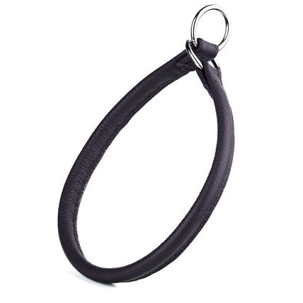 Dog Pet Round Leather Choke Collar W1/2" - L24", Black