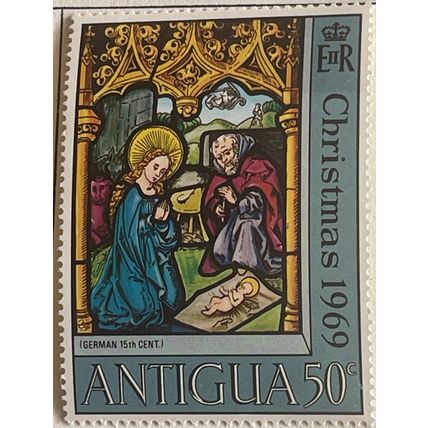 Antigua 1969 Xmas stained Glass Windows 50c Nativity Mounted Mint MM SG255 stamp