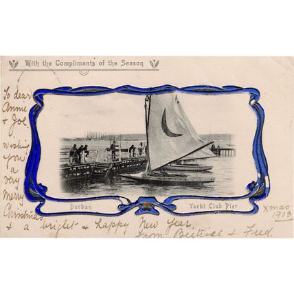 Durban Yacht Club Pier South Africa Ribbon Amazing Old Postcard