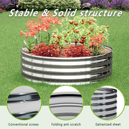 3PCS 2X2X1Ft Galvanized Raised Garden Bed Kit,Vegetable Boxes-Round Metal Flower