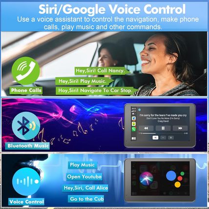 Wireless Carplay Screen for Car, 7" HD Portable Stereo Touchscreen with Apple Ca