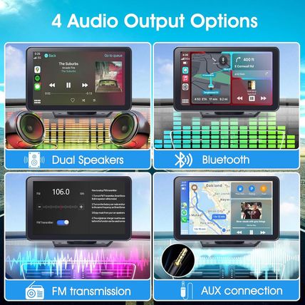 Wireless Carplay Screen for Car, 7" HD Portable Stereo Touchscreen with Apple Ca