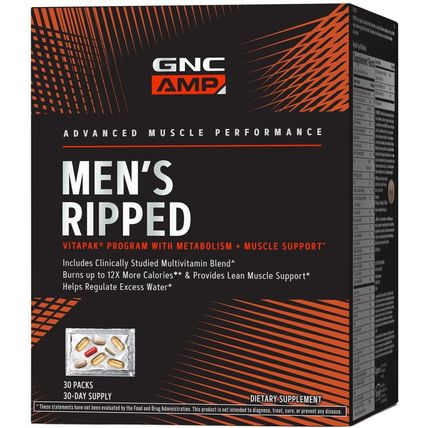 GNC AMP Men’S Ripped Vitapak Program, 4 in 1 Product Vitamin Pack, Metabolism &