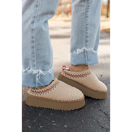 Oatmeal Embroidered Sherpa Plush Thick Sole Snow Boots