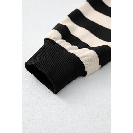 Black Stripe Collared V Neck Long Sleeve Loose Casual Dress