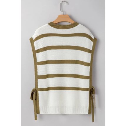 Khaki Stripe Tie Open Side Sweater Knitted Top