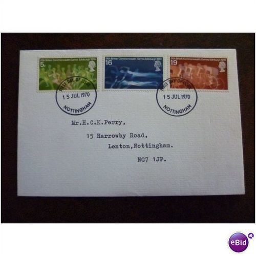 1970 GB British Commonwealth Games Edinburgh FDC Nottingham FDI stamps swimming