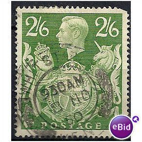 1942 SG476a 2/6d Yellow-Green Fine Used - cut perfs at top. Whitstable CDS.