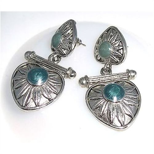 Earrings #025 silver metal ornate heart 1.75 inch ladies fashion costume jewelry