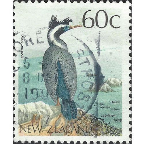 NEW ZEALAND, BIRD, Spotted Shag, Phalacrocorax, blue 1988, 60c, #3