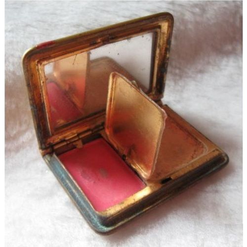 Antique Leather with Metal Trim Compact with Rouge & Powder