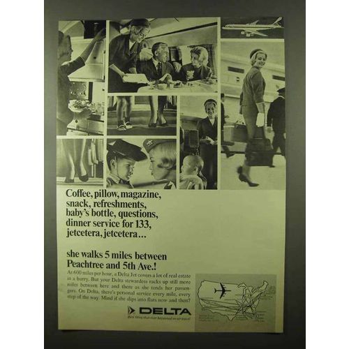 1966 Delta Airlines Ad - Coffee, Pillow, Magazine