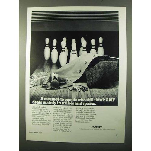 1971 AMF Bowling Equipment Ad - Strikes and Spares