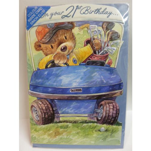 On Your 21st Birthday Teddy Bear Golf Buggy Standard Card A4 Portrait