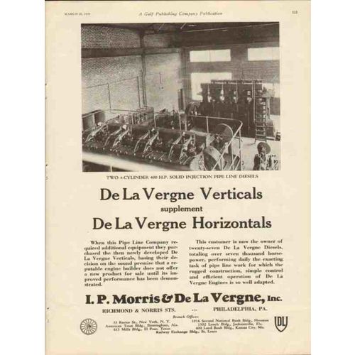IP MORRIS DE LA VERGNE INC 1930 verticals diesel oilfield vintage ad