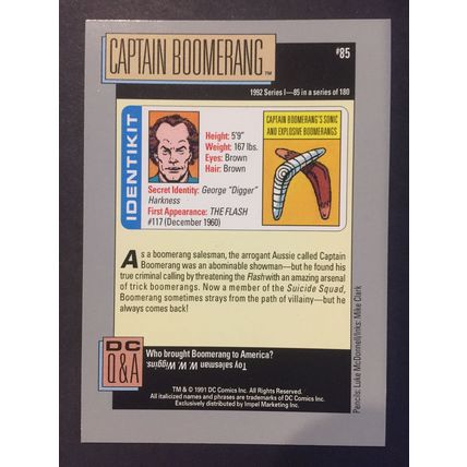 DC Cosmic Cards trading card #85-Captain Boomerang, excellent condition!