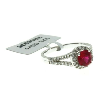 New Real 925 Sterling Silver Fashion Jewelry Halo Wedding Ring Red and White CZ