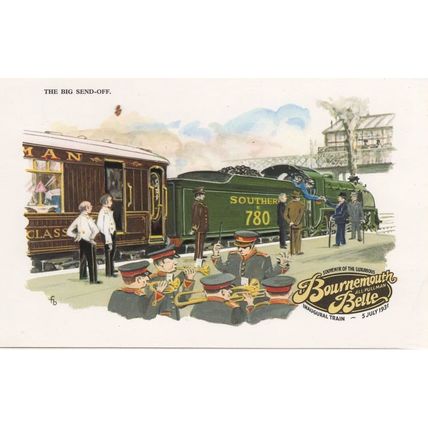 Military Band at Bournemouth Belle Train First Day Cover Postcard