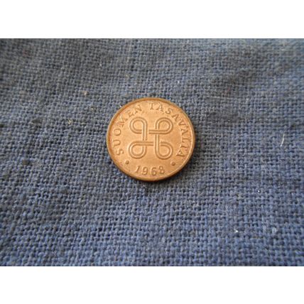 1968 FINLAND 1 PENNI COIN.