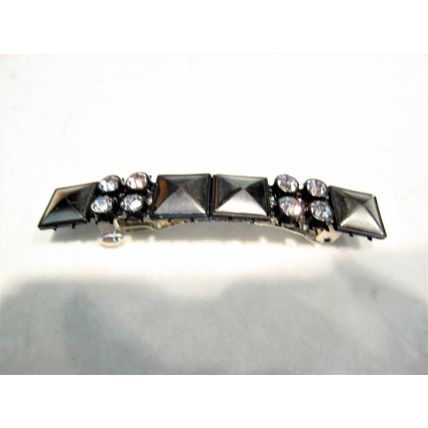 Small dark metal and rhinestone hair clip clamp barrette